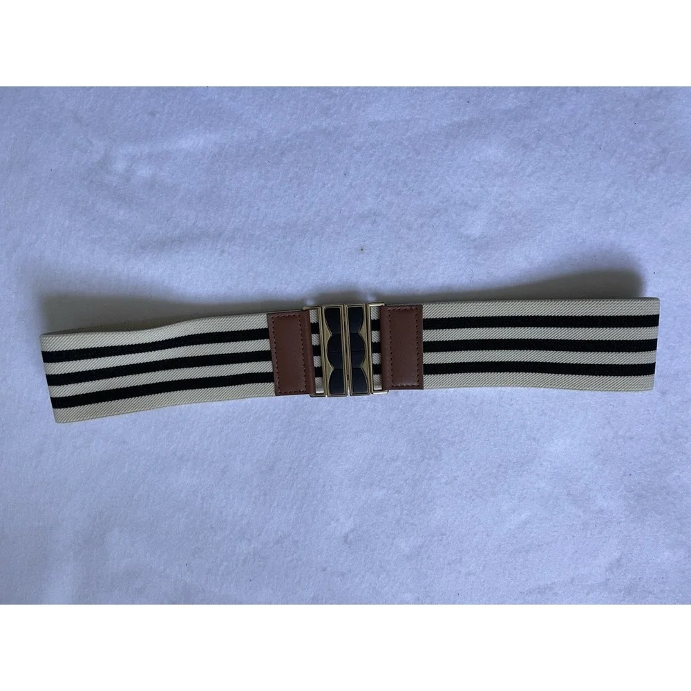 Women's Belt White Blue Stripes Beautiful Buckle Size‎ XL